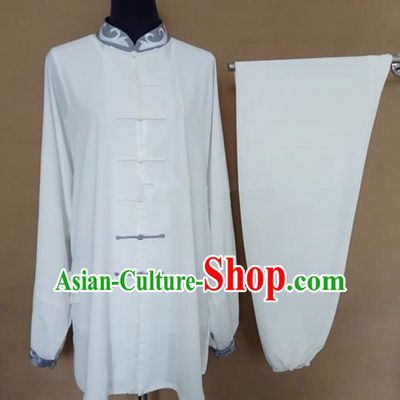 Chinese Traditional Martial Arts White Costumes Tai Chi Tai Ji Training Clothing for Adults