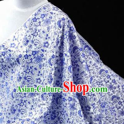 Asian Chinese Traditional Tang Suit Fabric Blue Brocade Silk Material Classical Pattern Design Drapery