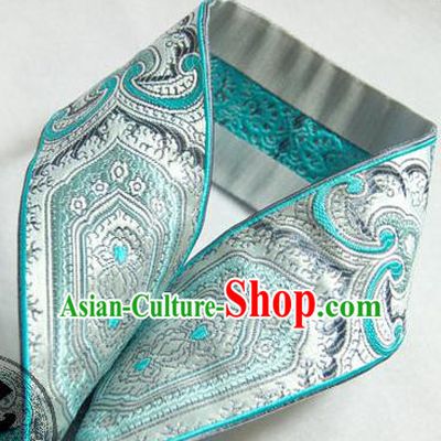 Traditional Chinese Handmade Blue Brocade Belts Ancient Embroidered Brocade Lace Trimmings Accessories