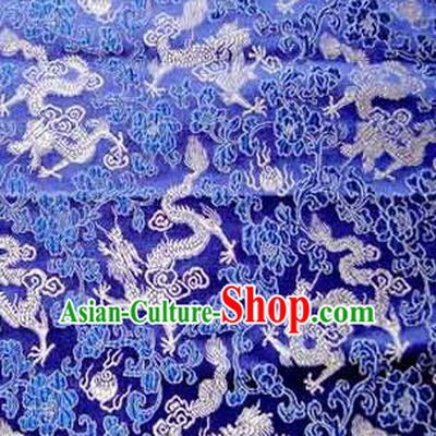 Asian Chinese Traditional Tang Suit Fabric Royalblue Brocade Silk Material Classical Dragons Pattern Design Drapery