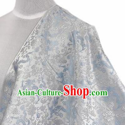 Asian Chinese Traditional Tang Suit Fabric White Brocade Silk Material Classical Dragons Pattern Design Drapery