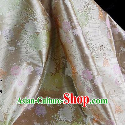 Asian Chinese Traditional Tang Suit Fabric Mud Golden Brocade Silk Material Classical Chrysanthemum Pattern Design Drapery