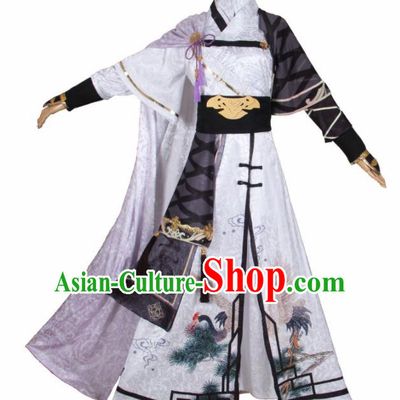 Chinese Traditional Cosplay Prince White Costumes Ancient Swordsman Clothing for Men
