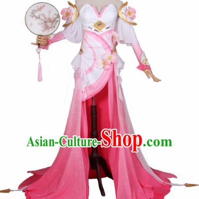 Chinese Traditional Cosplay Princess Costumes Ancient Swordswoman Pink Dress for Women