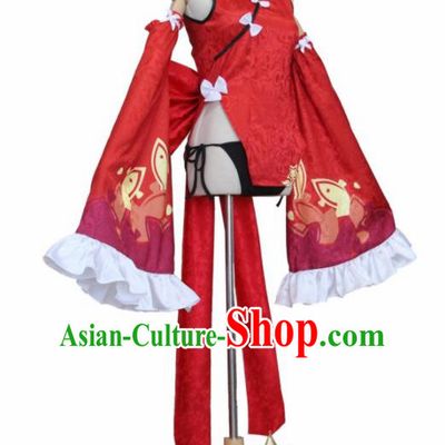 Chinese Traditional Cosplay Costumes Ancient Swordswoman Red Qipao Dress for Women
