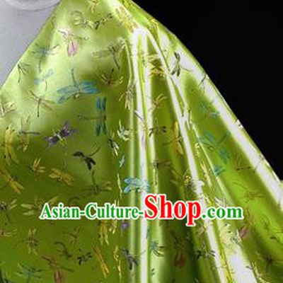 Asian Chinese Traditional Tang Suit Fabric Green Brocade Silk Material Classical Dragonfly Pattern Design Drapery