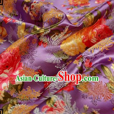 Asian Chinese Traditional Tang Suit Fabric Purple Brocade Silk Material Classical Peony Chrysanthemum Pattern Design Drapery