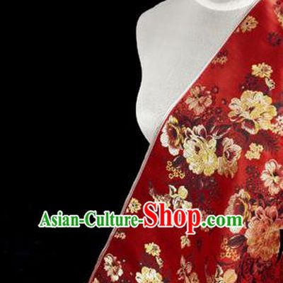 Asian Chinese Traditional Tang Suit Fabric Red Brocade Silk Material Classical Peony Pattern Design Drapery