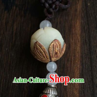 Chinese Traditional Carving Lotus Accessories Tassel Pendant Ornaments