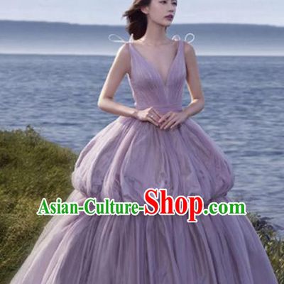 Top Performance Catwalks Costumes Wedding Purple Full Dress for Women
