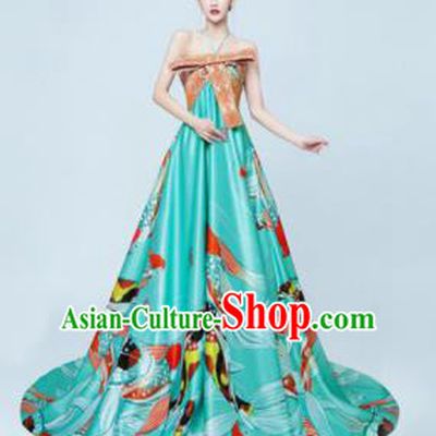 Chinese Classical Catwalks Costumes Traditional Green Full Dress for Women