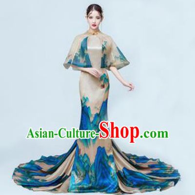 Chinese Classical Catwalks Costumes Cheongsam Traditional Full Dress for Women