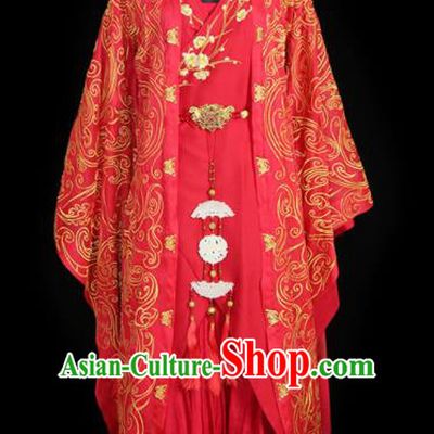 Chinese Traditional Wedding Embroidered Costumes Ancient Princess Red Clothing for Women