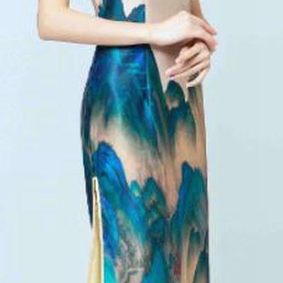 Chinese Classical Catwalks Costumes Traditional Printing Cheongsam Full Dress for Women