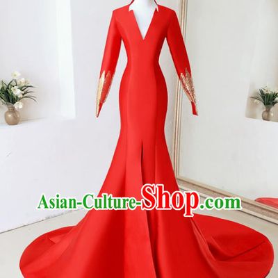 Top Performance Catwalks Costumes Wedding Red Trailing Full Dress for Women