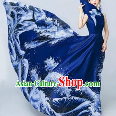 Top Performance Catwalks Costumes Wedding Navy Trailing Full Dress for Women