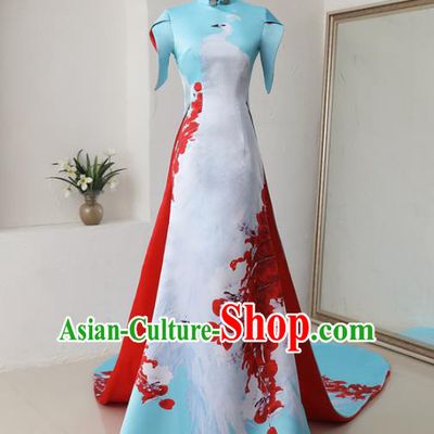 Chinese Classical Catwalks Costumes Traditional Cheongsam Trailing Full Dress for Women