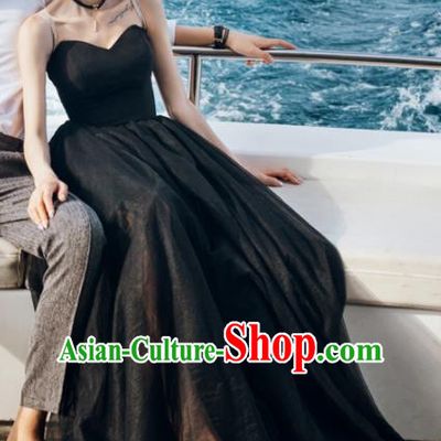 Top Performance Catwalks Costumes Wedding Black Veil Full Dress for Women