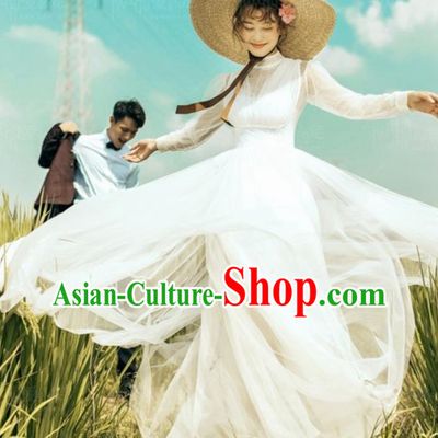 Top Performance Catwalks Costumes Wedding White Veil Full Dress for Women
