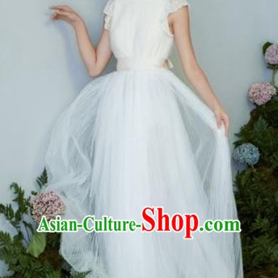 Top Performance Catwalks Costumes White Veil Wedding Dress Full Dress for Women