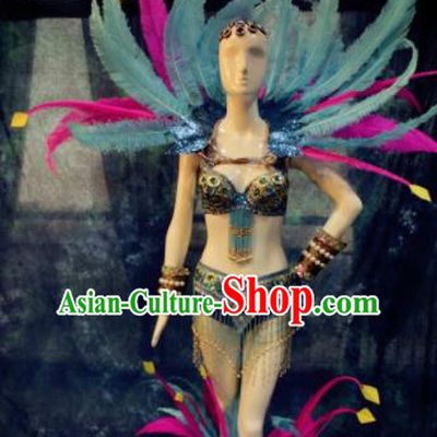 Top Grade Halloween Stage Performance Costumes Brazilian Carnival Clothing and Feather Wings Headdress for Women