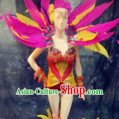 Top Grade Stage Performance Costumes Brazilian Carnival Feather Clothing and Wings for Women