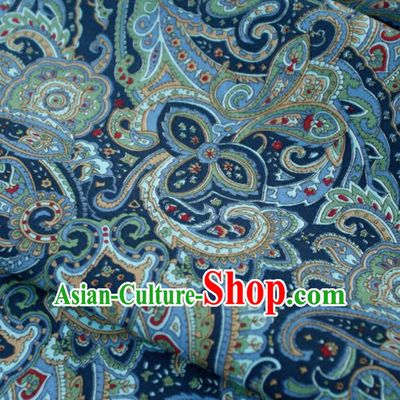 Asian Japanese Traditional Kimono Fabric Blue Brocade Silk Material Classical Pattern Design Drapery