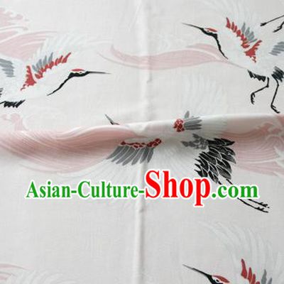 Asian Japanese Traditional Kimono White Brocade Fabric Silk Material Classical Cranes Pattern Design Drapery