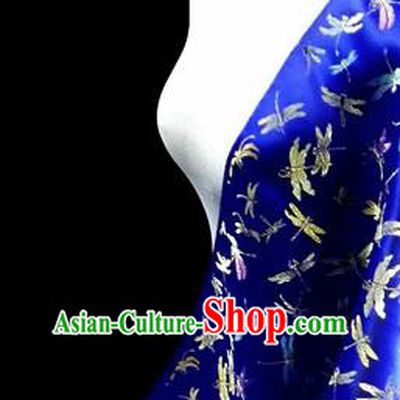 Asian Chinese Traditional Tang Suit Fabric Royalblue Brocade Silk Material Classical Dragonfly Pattern Design Drapery
