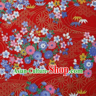 Asian Japanese Traditional Kimono Red Brocade Fabric Silk Material Classical Flowers Pattern Design Drapery