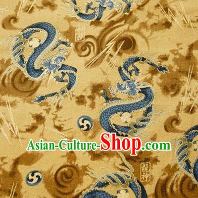 Asian Japanese Traditional Kimono Golden Brocade Fabric Silk Material Classical Dragons Pattern Design Drapery