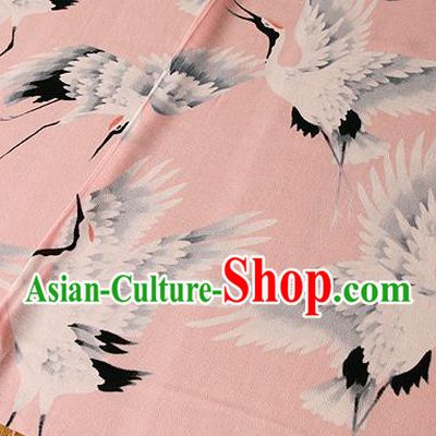Asian Japanese Traditional Kimono Pink Brocade Fabric Silk Material Classical Cranes Pattern Design Drapery