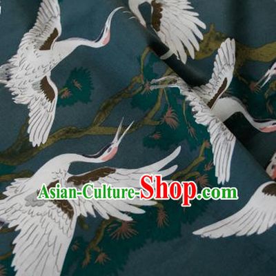 Asian Japanese Traditional Kimono Atrovirens Brocade Fabric Silk Material Classical Cranes Pattern Design Drapery
