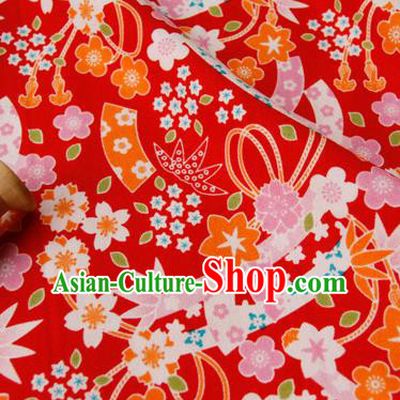 Asian Japanese Traditional Kimono Fabric Red Brocade Silk Material Classical Pattern Design Drapery