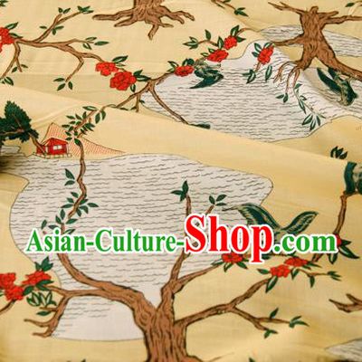 Asian Japanese Traditional Kimono Fabric Yellow Brocade Silk Material Classical Pattern Design Drapery