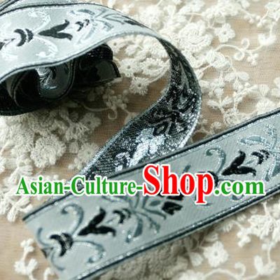 Traditional Chinese Handmade Blue Brocade Belts Ancient Embroidered Lotus Brocade Lace Trimmings Accessories