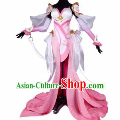 Top Grade Chinese Cosplay Fairy Princess Costumes Halloween Cartoon Characters Pink Dress for Women
