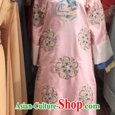 Chinese Traditional Qing Dynasty Imperial Consort Costumes Ancient Palace Lady Embroidered Pink Dress and Headpiece for Women