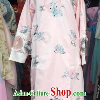 Chinese Traditional Qing Dynasty Costumes Ancient Imperial Consort Embroidered Pink Dress and Headpiece for Women