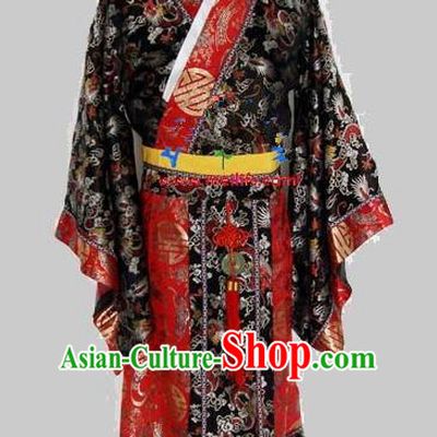 Chinese Traditional Qin Dynasty Emperor Costumes Ancient King Clothing and Headpiece for Men