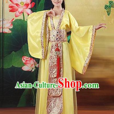 Chinese Traditional Classical Dance Costumes Ancient Peri Yellow Hanfu Dress for Women