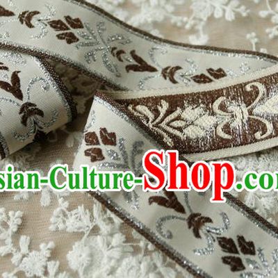 Traditional Chinese Handmade Brown Brocade Belts Ancient Embroidered Lotus Brocade Lace Trimmings Accessories