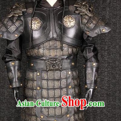 Chinese Traditional Qin Dynasty Soldier Costumes Ancient General Helmet and Armour for Men