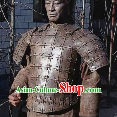 Chinese Traditional Qin Dynasty Terra-Cotta Warriors Costumes Ancient General Helmet and Armour for Men
