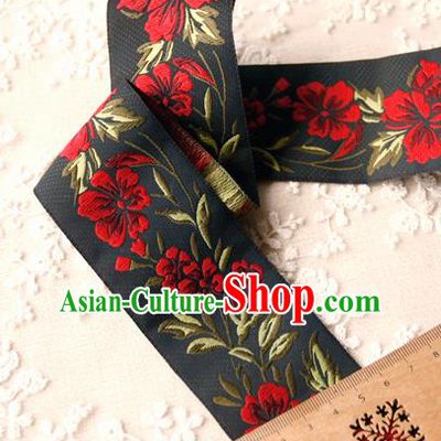 Traditional Chinese Handmade Black Brocade Belts Ancient Embroidered Peony Brocade Lace Trimmings Accessories