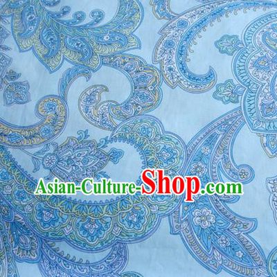 Asian Japanese Traditional Kimono Blue Fabric Material Classical Pattern Design Drapery