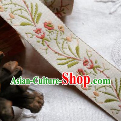 Traditional Chinese Handmade White Brocade Belts Ancient Embroidered Brocade Lace Trimmings Accessories