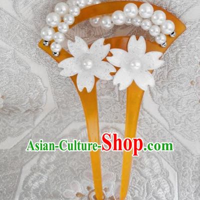 Japanese Traditional Hair Accessories Ancient Courtesan Kimono Cherry Blossom Pearls Hairpins for Women