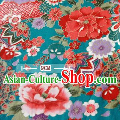 Asian Japanese Traditional Kimono Green Brocade Fabric Silk Material Classical Peony Pattern Design Drapery