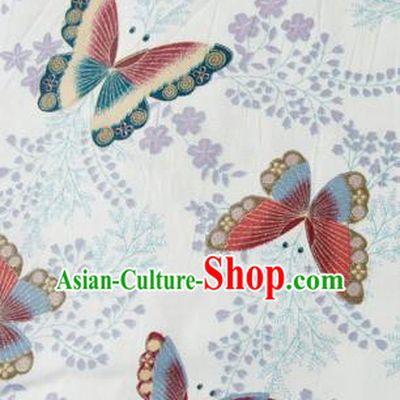Asian Japanese Traditional Kimono Brocade Fabric Silk Material Classical Red Butterfly Pattern Design Drapery
